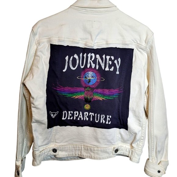 Levis White Denim Jacket Journey Upcycle Patch Band Adult Size Large - Picture 1 of 9
